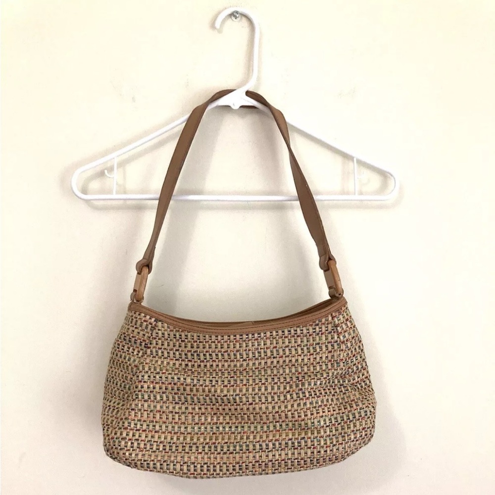 FOSSIL Woven Straw Hobo Handbag Shoulder Bag Purse Tan Inner Pockets - Picture 1 of 9